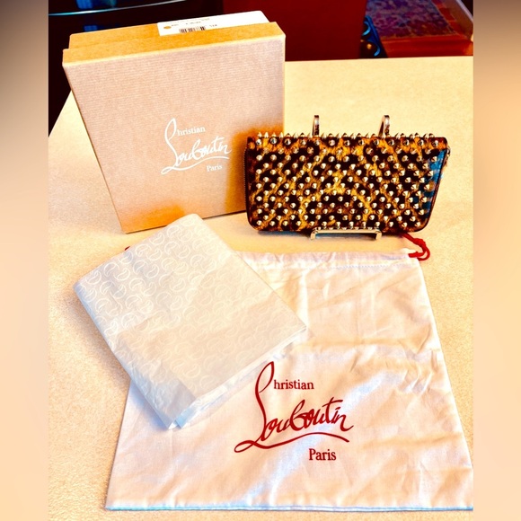 CHRISTIAN LOUBOUITON Panettone Leopard Studded Wallet, Dust Bag, Tissue,EUC - Picture 1 of 9